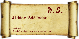 Widder Sándor névjegykártya